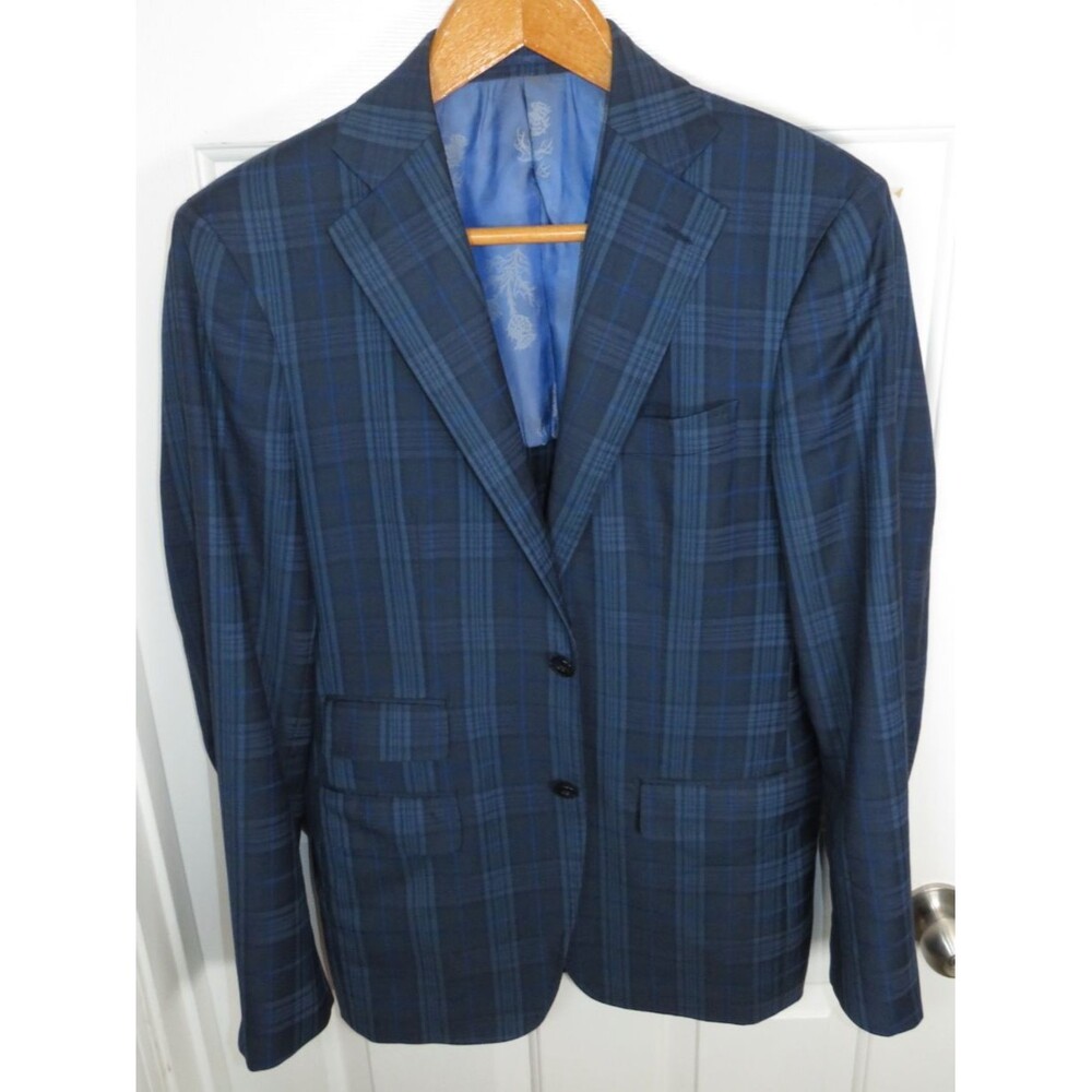 Abbeydale Blazer Mens 40L Slim Fit Ermengildo Zegna Cloth Blue Plaid Wool